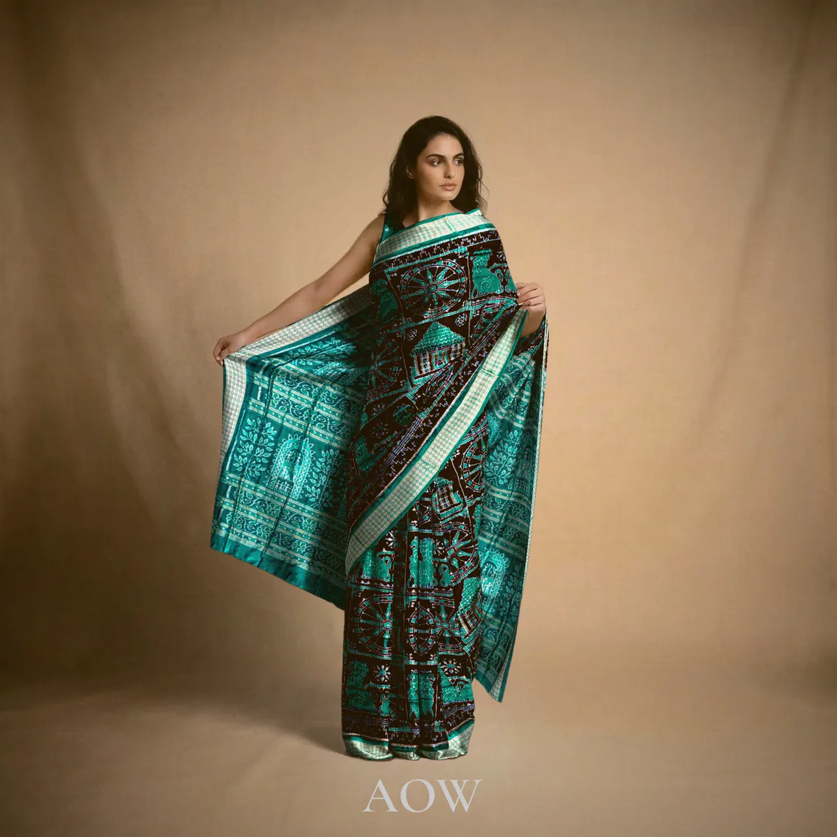 Black Konarka-Motif Sambalpuri Pure Pata Saree