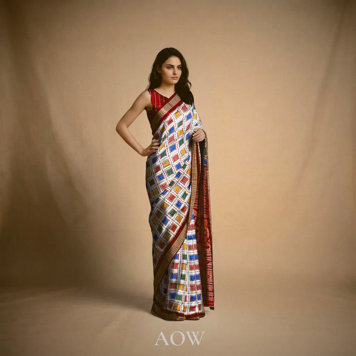 White Ashwini Sambapluri Pure Pata Saree