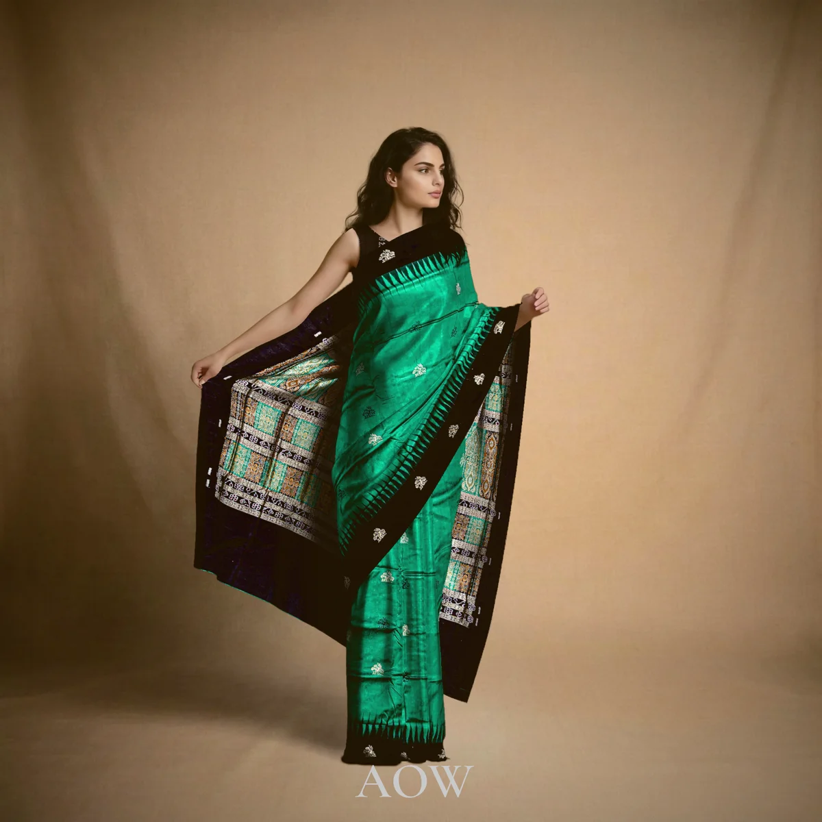 Aquamarine Bomkei Pure Pata Saree