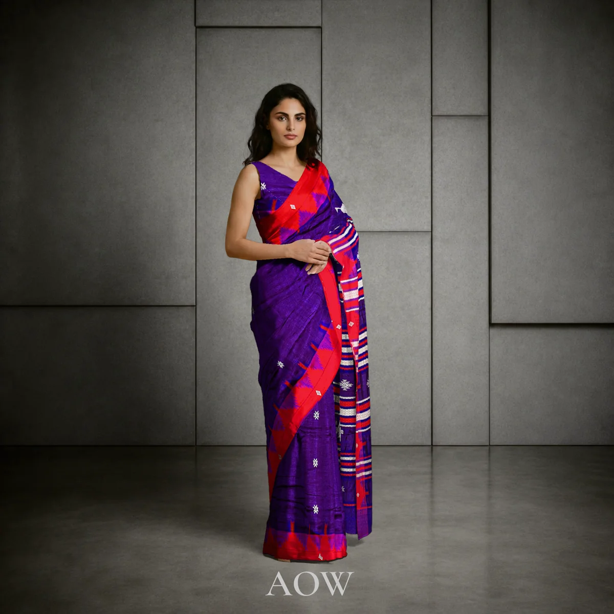 Violet Red-Border Kotpad Tussar Silk Saree