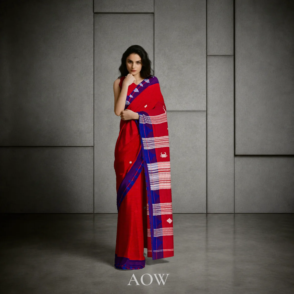 Red Violet-Border Kotpad Cotton Saree