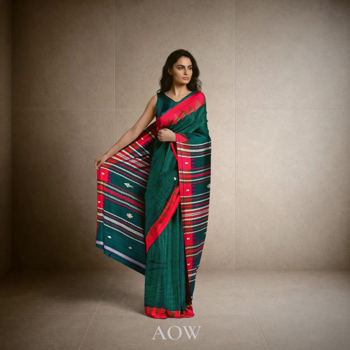 Peacock Color Kotpad Tussar Silk Saree